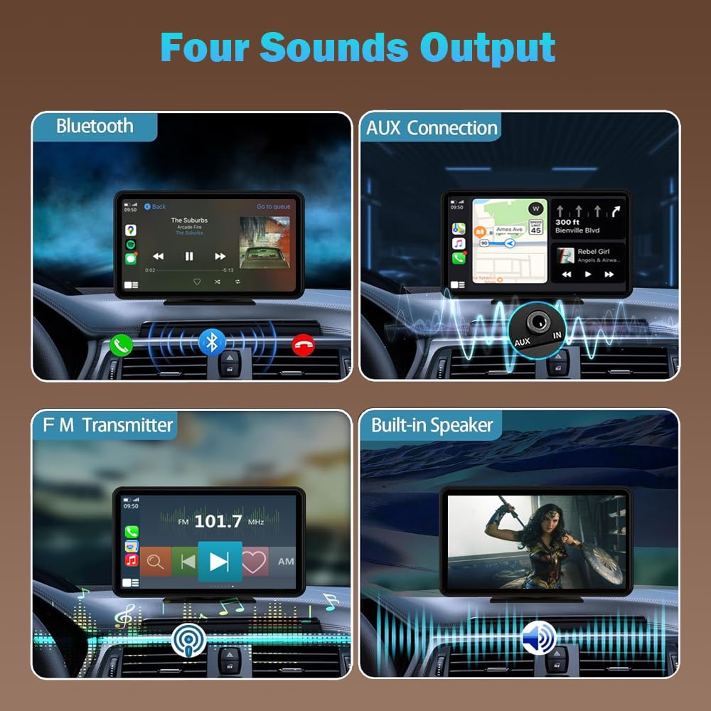 10.26" Wireless Carplay Screen 360 Rotation 4K Dash Cam Carplay & Android Auto Car Stereo Car Audio Receivers with 1080p Backup Camera GPS Navigation/Mirror Link/Voice Control/Siri