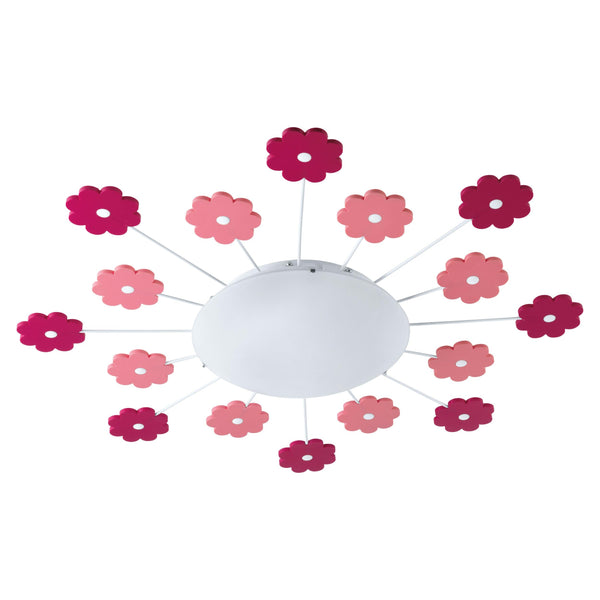 Eglo Viki 1 Ceiling Light, Children's Room Wall Lighting, Ceiling Lamp in Steel Pink and White Stained Glass, E27 Socket