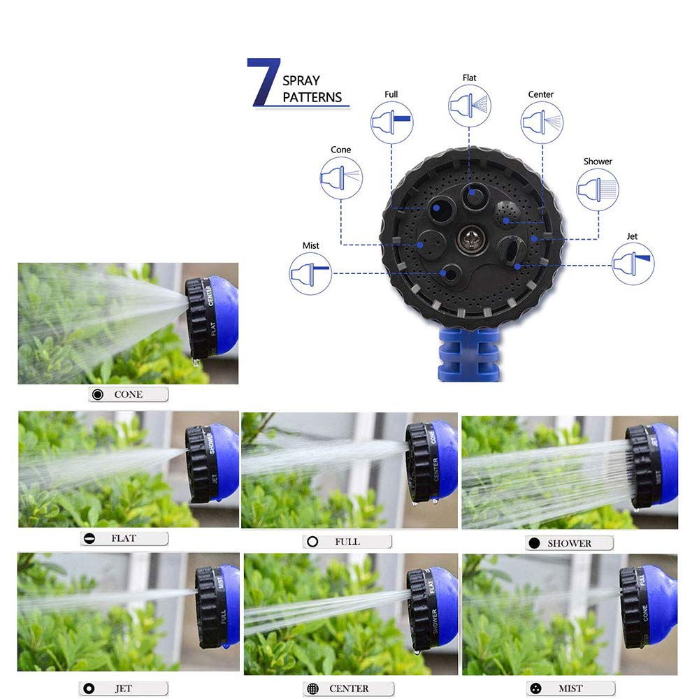 Jackeyhouse 100FT / 150FT / 200FT Magic Stretch Flexible Expandable 3 x Expanding Garden Hose Pipe Natural Triple Layer Light Weight Non Kink with 7