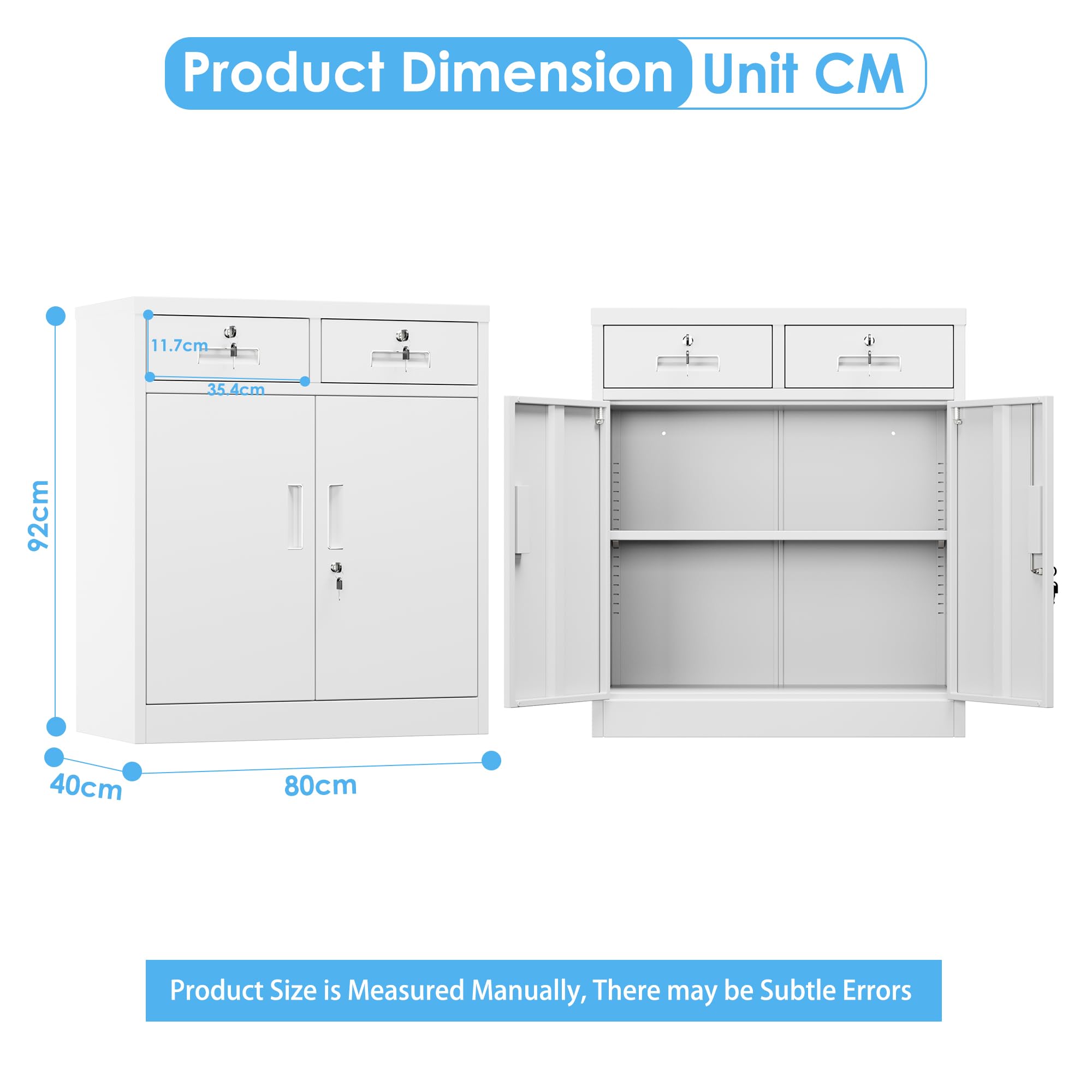 Metal Storage Cabinet with 2 Door and 3 Adjustable Shelves,140X80x40CM Steel Cabinet for Warehouse,Garage,Home,Office,Easy Assemble Required(Black/White)