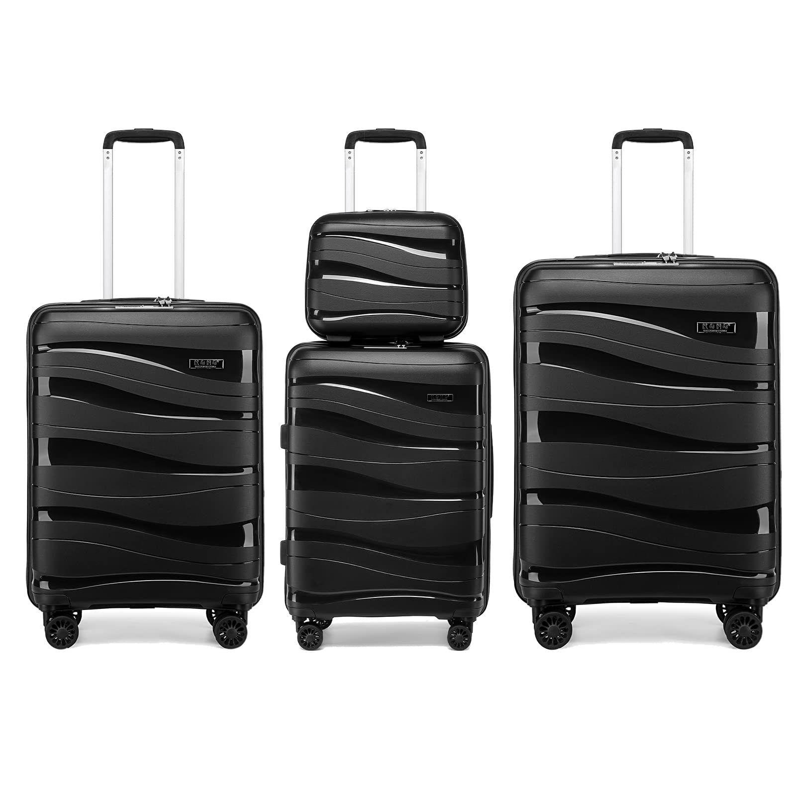 Kono Luggage Sets of 2 Piece Lightweight Polypropylene Hard Shell Suitcase with TSA Lock Spinner Wheels Travel Carry On Hand Cabin Luggage with Beauty Case (Set of 2, Black)