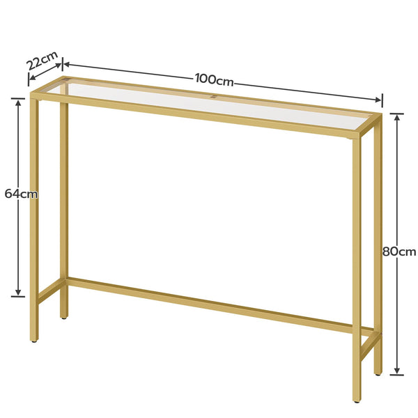 HOOBRO Gold Console Table for Hallway Slim, 100 cm Tempered Glass Sofa Table, Slim Hallway Table, Glass Console Table, Modern Display Table for Living