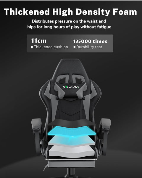bigzzia RGB Gaming Chair with LED Lights and Ergonomic Computer Chair Reclining PU Leather High Back Video Game Chair with Headrest Adjustable Lumbar Support Linkage Armrest for Adults (Black/Grey)
