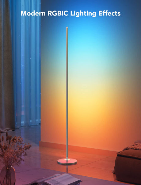 Govee LED Floor Lamp, RGBIC Modern Corner Lamp, Smart Standing Lamp with 61 Scene Modes,Music Sync, Black Corner Floor Lamp for Living Room, Bedroom