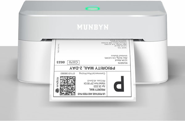 MUNBYN Bluetooth Shipping Label Printer, 4x6 Thermal Label Printer for Small Business, Compatible with iPhone, Android, Windows, macOS, Etsy, Shopify, eBay, Royal Mail, DHL, DPD, Evri, 403B, White
