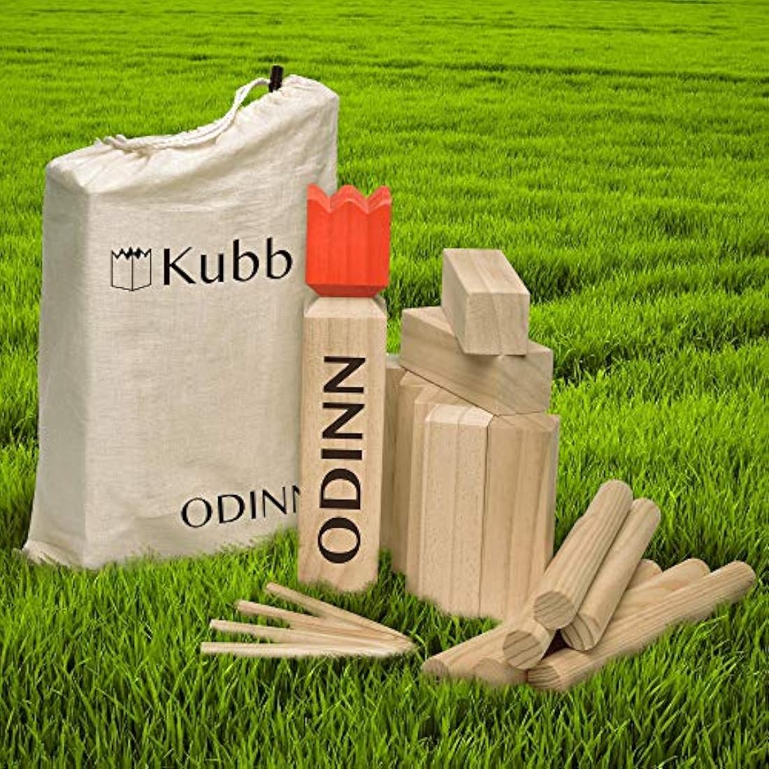 Toyfel Kubb Outdoor Game XXL Odinn – Indoor & Outdoor Kubb Game Made of FSC® Beechwood with Canvas Bag, Game of Skill for Kids & Adults – Premium Throwing Game Outdoor Swedish Chess nature