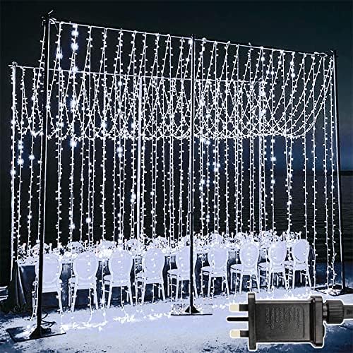 yowin Curtain Lights 600 LED 6m x 3m Gazebo Lights Mains Powered with Timer, 8 Modes Curtain Fairy Light Outdoor Waterproof Wall Hanging Light for Pergola Indoor Bedroom Wedding Decorations - White