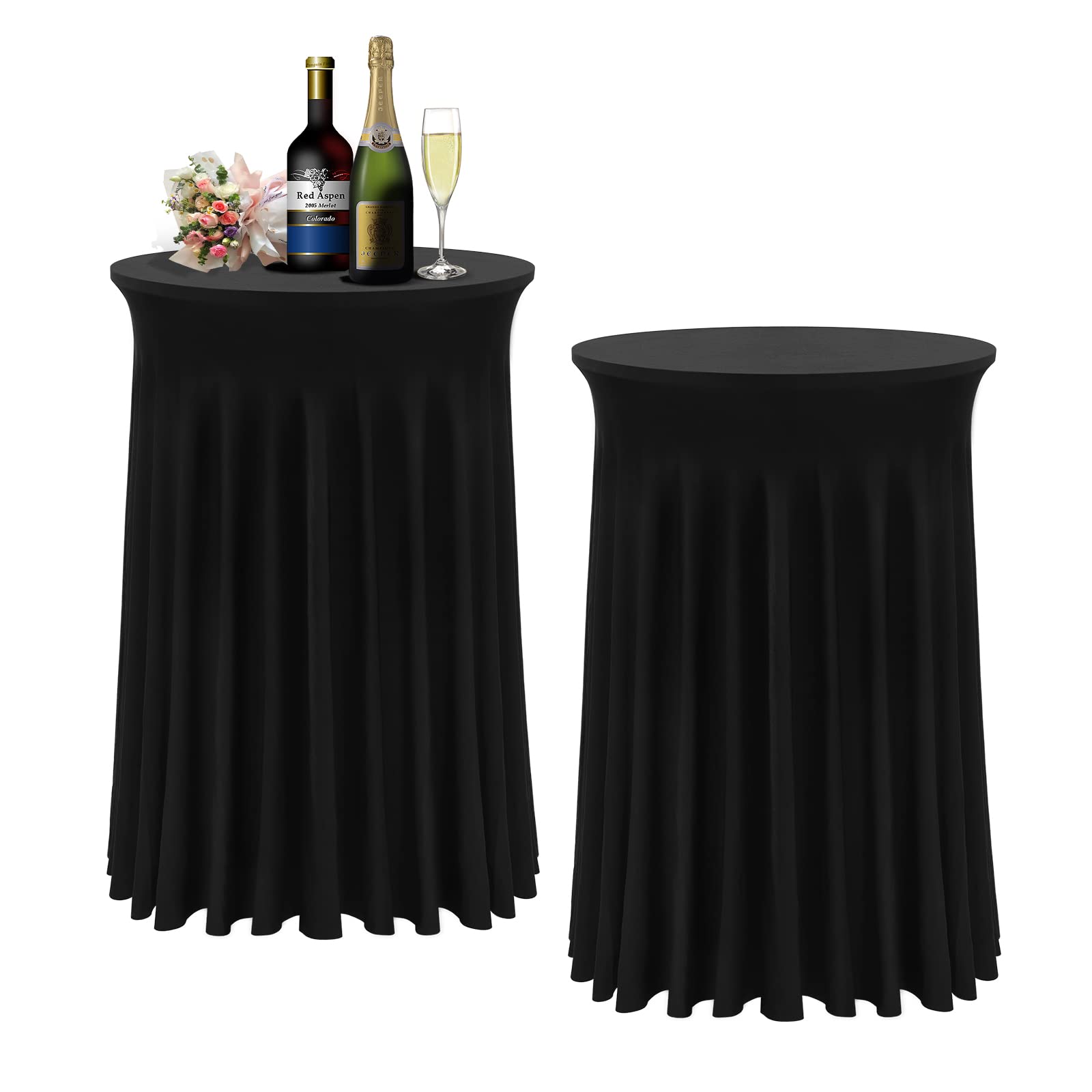 BDDC Cocktail Table Covers - 32"x 43" Cocktail Table Tablecloth with Natural Wavy Round Table Skirt Fitted High Top Table for Bar Wedding Party
