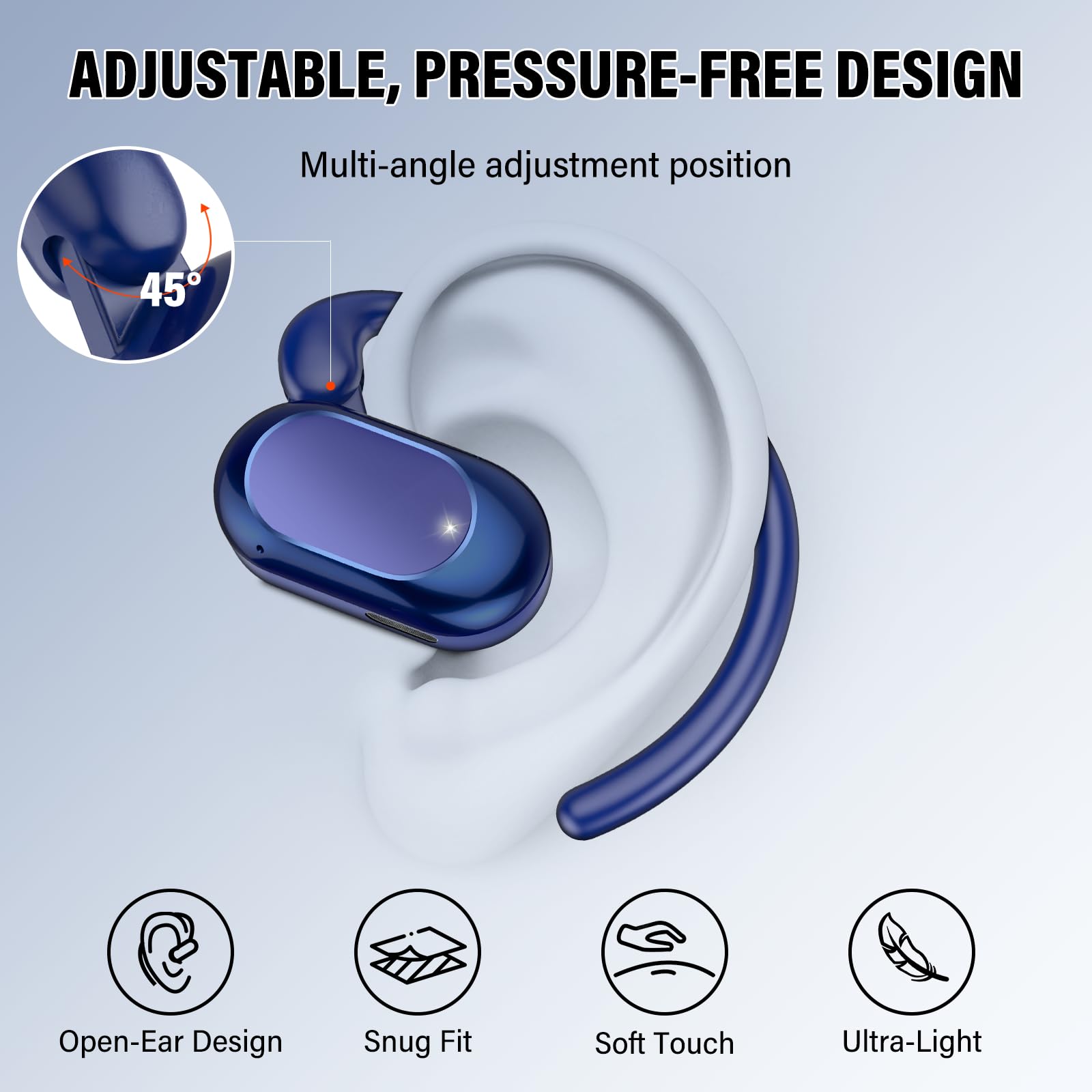 STECEi Open Ear Headphones, Bluetooth 5.4 Wireless Earbuds with Adjustable Ear Hooks, Powerful Sound, Air Conduction Earbuds with Mic, 36H playtime, Ultra-Comfort, IPX7 Waterproof Sports Earphones
