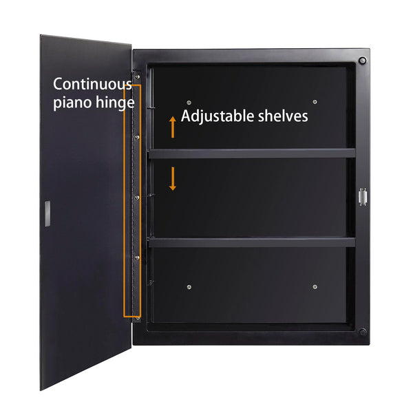 Fundin Black Plastic Mirror Cabinet with Polished Edge Mirror Door, Recessed and Surface Mount, 40 x 51 cm