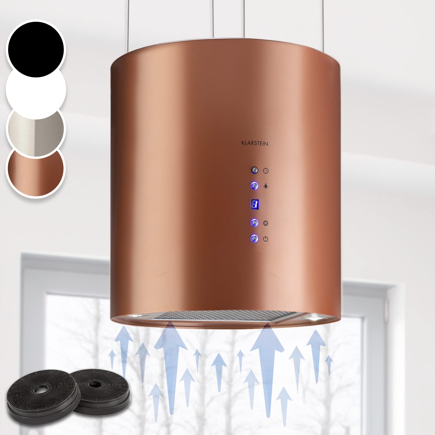 Klarstein Hanging Island Cooker Hood, Extractor Fan for Kitchen Islands, 558m³/h Airflow, Timer, Adjustable Kitchen Extractor Fan w/Chandelier Design, 3 Mode Cooker Hoods, Activated Carbon Filters