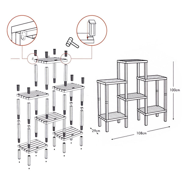 TATAY Lombok Modular Shelf, 6 Shelves, Polypropylene, BPA Free, Wood effect, Non-Slip Bumpers, Max 10KG by Shelf, Easy Assembly, Brown.