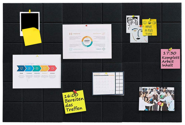 Uoisaiko Large 30x30cm Felt Board Tiles with 30 Pins, Pack of 6 Bulletin Board Notice Boards for Home Office Kitchen, Self Adhesive Pin Board Wall Tiles for Photos Memos