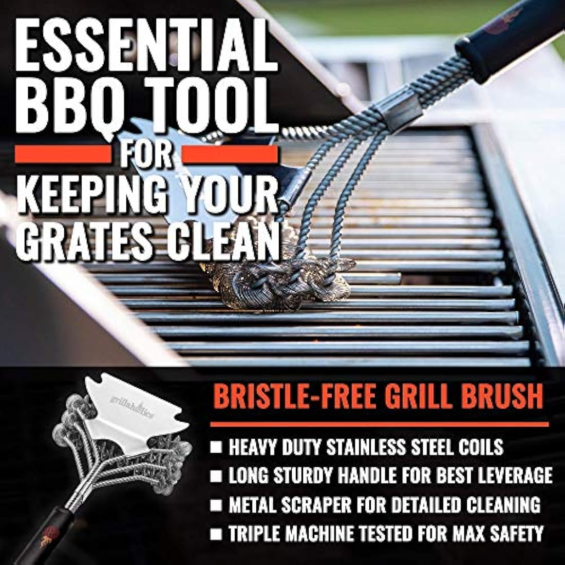 Grillaholics Bristle Free BBQ Brush - Safe Barbecue Grill Cleaning Brush With No Metal Wire Bristles