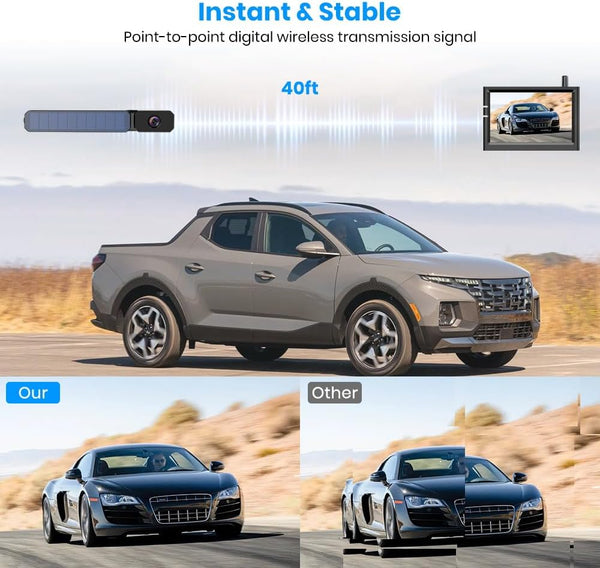 AUTO-VOX Solar Wireless Reversing Camera Kit, 3 Mins Easy Install Reverse Camera with HD Night Vision, Stable Digital Signal, IP69K Waterproof Reversing Camera Wireless for Car, Vans, Motorhome, Truck