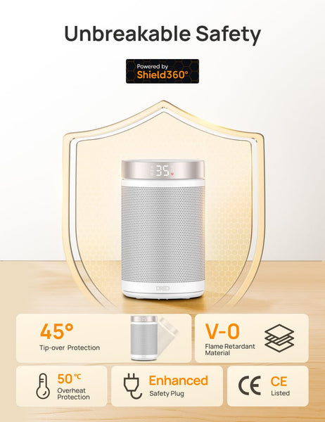 Dreo Electric Heater, 1500W Energy Efficient Space Silent Room Heater, Portable Ceramic Fan Heaters, Thermostat 3 Modes 12H Timer, Overheat & Tip Over Protection, for Bedroom, Atom 316, Gold