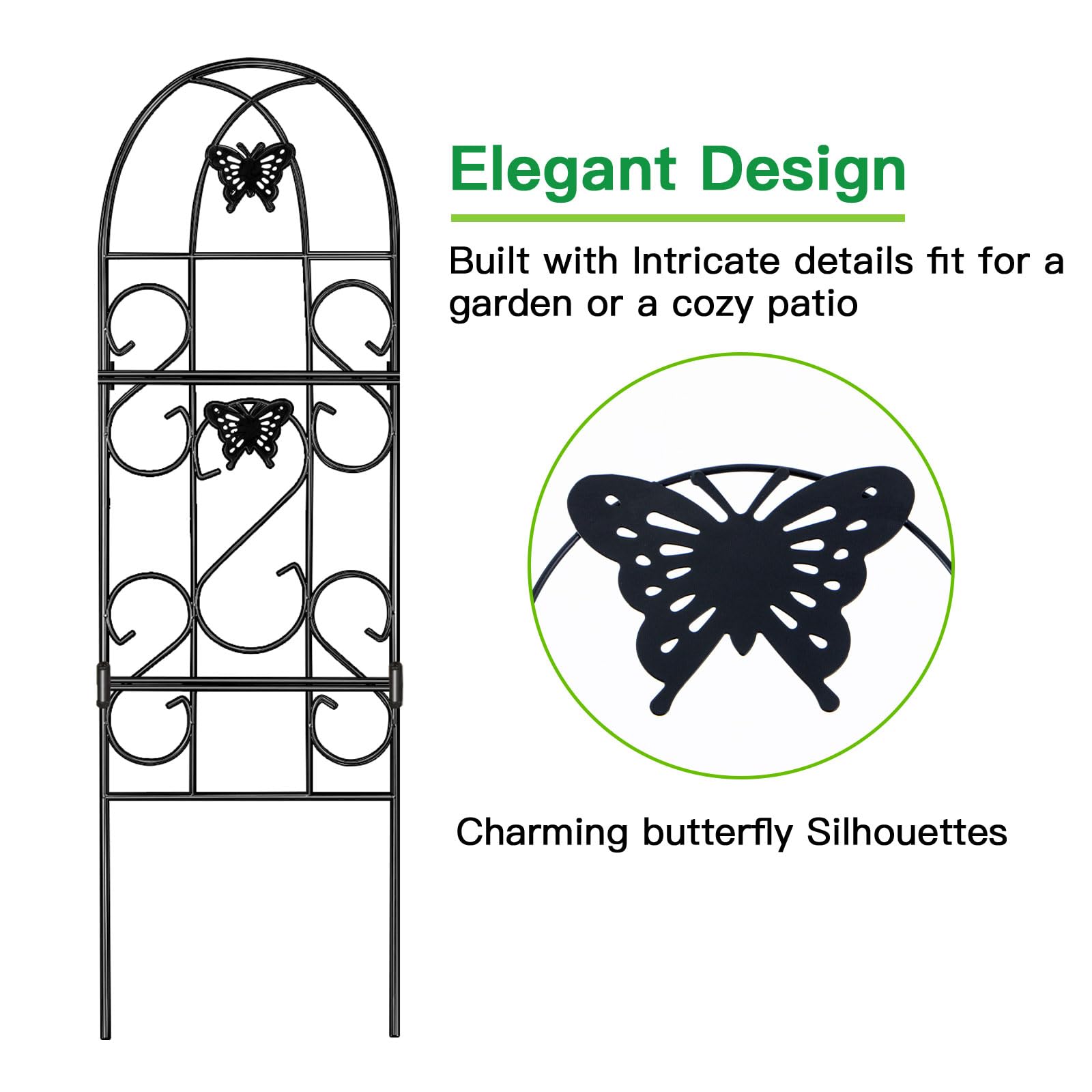 Amagabeli 152x46cm Rustproof Black Iron Butterfly Garden Trellis for Climbing Plants Potted Vines Vegetables Flowers Patio Metal Wire Lattices Grid