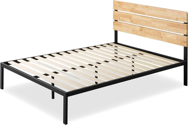 Zinus Paul Super King Bed frame - Bed 180x200 cm - 36 cm Height - Metal and Wood Platform Bed frame with Wood slat support - Natural Brown and Black