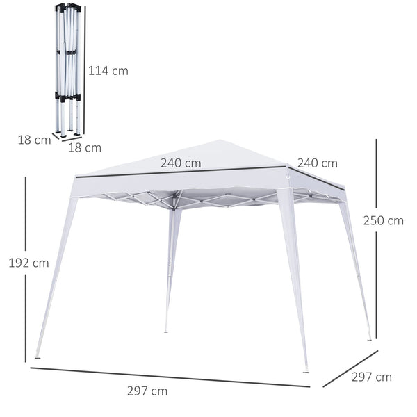Outsunny 3 M x 3 M Base/ 2.5 M x 2.5 M Top Pop Up Gazebo, One Person Setup Instant with Carry Bag, Height Adjustable Slant Leg Party Tent Instant Event Shelter for Garden, Patio, Black
