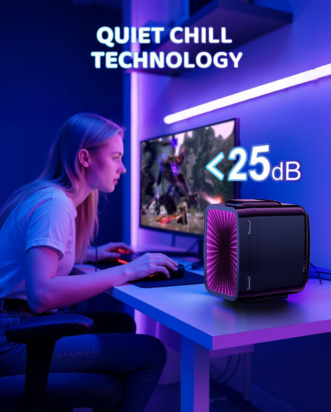 LIGIANT MF01C Mini Fridge, 7 Light Modes Including Flashing Marquee, Quiet Cooling & Warming Function, AC/DC Power, 4 L/6 Cans Capacity, Small Refrigerator for Gaming Room, Bedroom, Office and Car