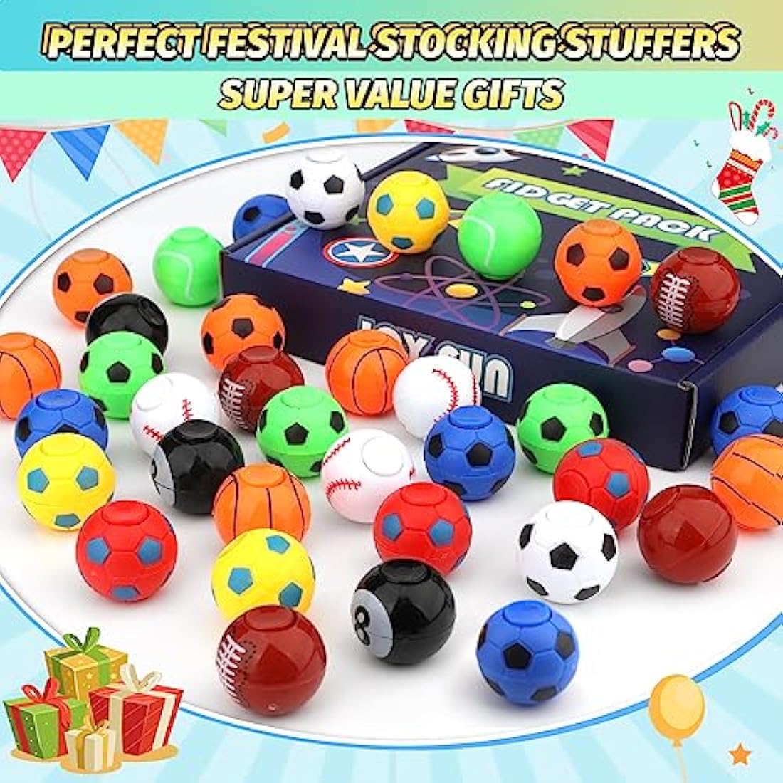 Football Fidget Spinner for Kids Adults, Mini Balls Party Favors Supplies Stress Relief Toys, Goodie Bag Stuffers Treasure Box Gift for Classroom Prizes Birthday Christmas Halloween (36PCS)