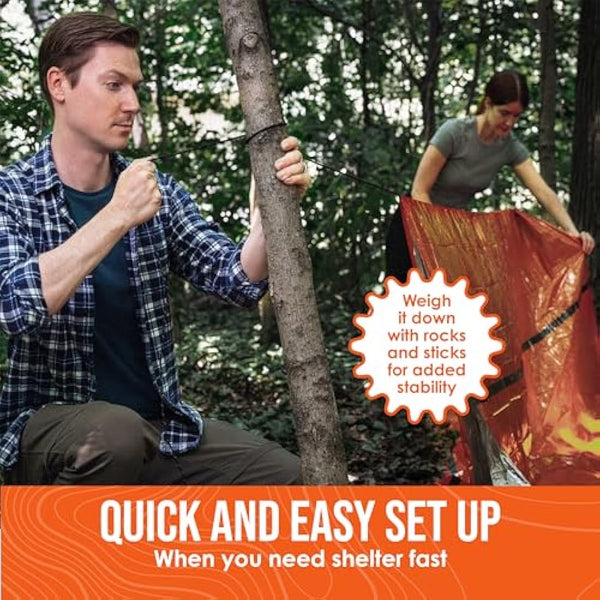 Go Time Gear Survival Life Tent • 2 Person Mylar Emergency Shelter Tube Tent + Paracord • All-Weather Protection for Camping, Hiking, & Survival Kits • Includes Emergency Whistle