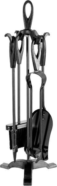 Neo Black Fireplace Fireside Set Fire Tool Accessories Storage Rack with 5 Piece Set Including Stand