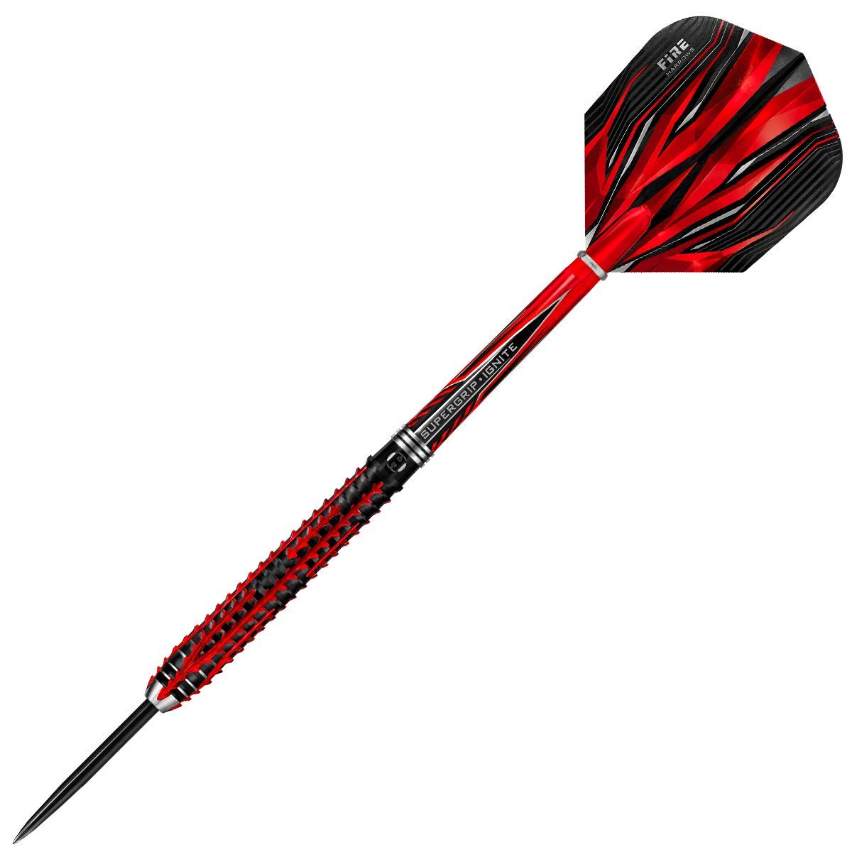 Harrows Fire Inferno 90% Tungsten Steel Tip Darts Set 22g, 23g & 24g- Includes Red Supergrip Ignite Shafts & stunning new 100 Micron Fire Flights