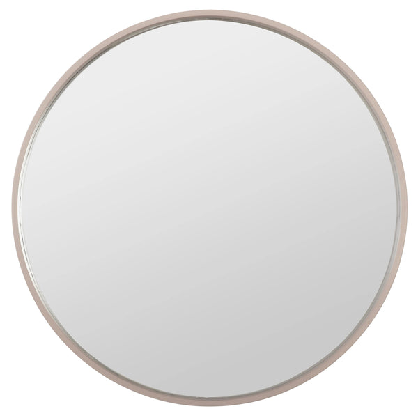 Home Selections Beige Brown Round Wall Mirror, 50cm, Wooden Deep Framed Circle Mirror