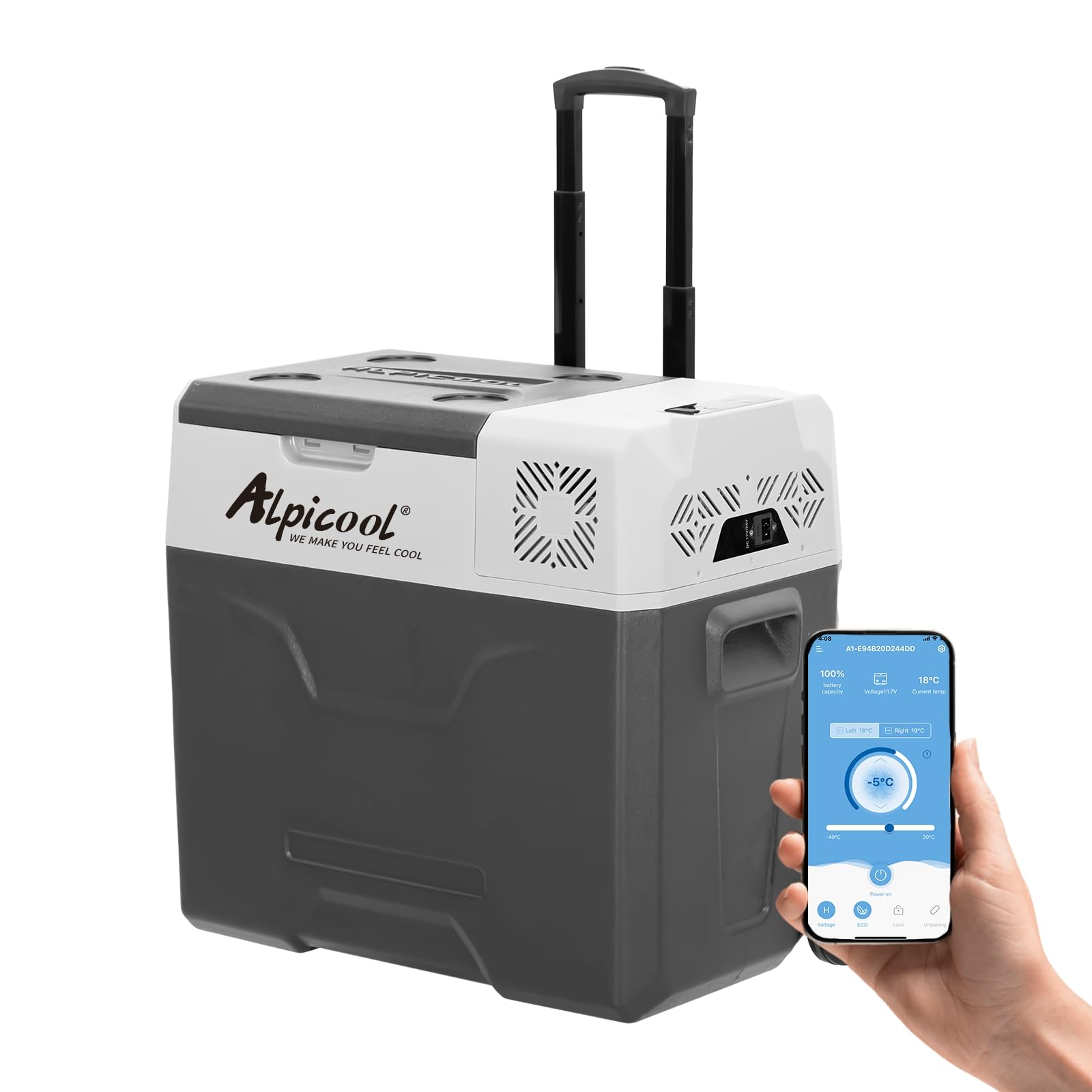 Alpicool CX50 50L Compressor Car Refrigerator, Portable Camping Fridge DC 12v Freezer for Truck, Campervan, RV, Boat, -20℃ to 20℃, with Telescopic Handle, USB Socket