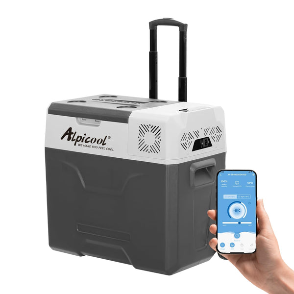 Alpicool CX50 50L Compressor Car Refrigerator, Portable Camping Fridge DC 12v Freezer for Truck, Campervan, RV, Boat, -20℃ to 20℃, with Telescopic Handle, USB Socket