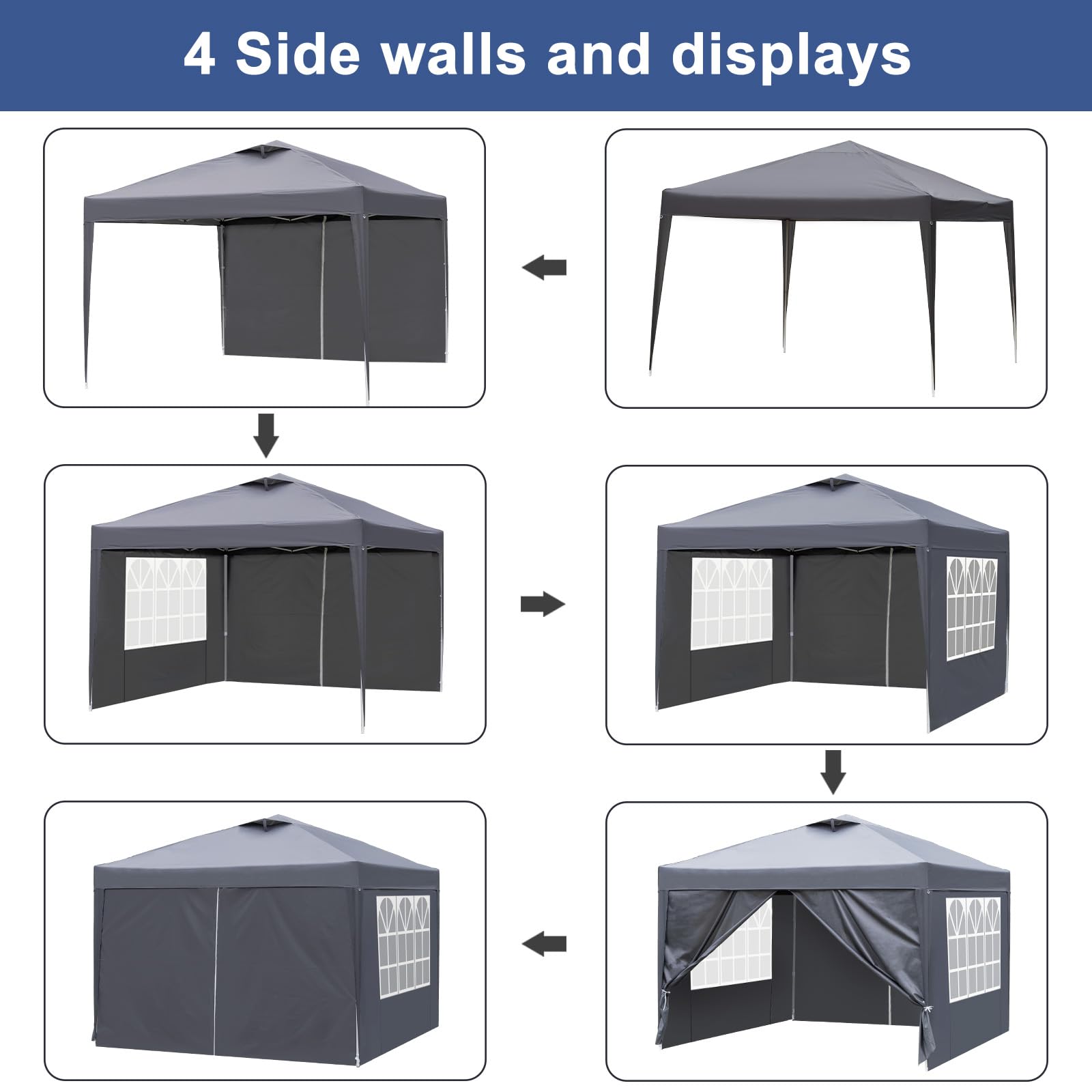 Outopee 3m x 3m Ez Pop Up Canopy Tent with 4 SideWalls, Outdoor Gazebo Portable Instant Canopy for Commercial Events, Party, Backyard BBQ, Camping, Blue