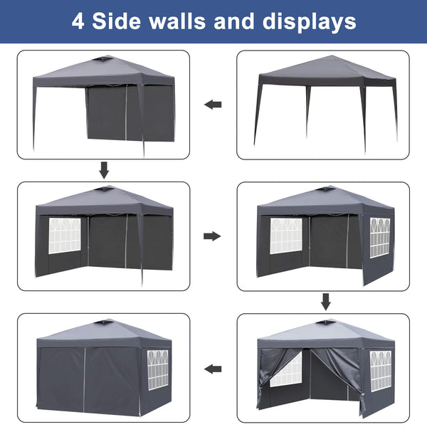 Outopee 3m x 3m Ez Pop Up Canopy Tent with 4 SideWalls, Outdoor Gazebo Portable Instant Canopy for Commercial Events, Party, Backyard BBQ, Camping, Blue