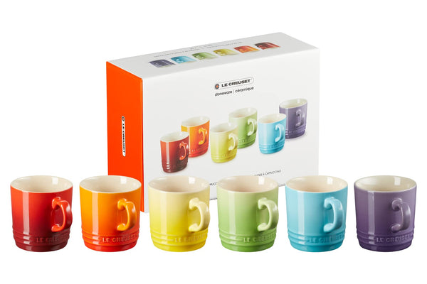 Le Creuset Stoneware Rainbow Coffee Mugs, 350 ml, Cerise, Volcanic, Teal, Ultra Violet, Soleil, Palm, 79114358359030