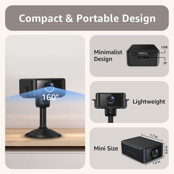 Spy Camera, Hidden Camera 4K Ultra HD with 4H Battery Life, SD Card & Cloud Storage, Motion Detection Alarm, Real-Time App Alerts, 2.4G WiFi & Night Vision for Home/Office Security