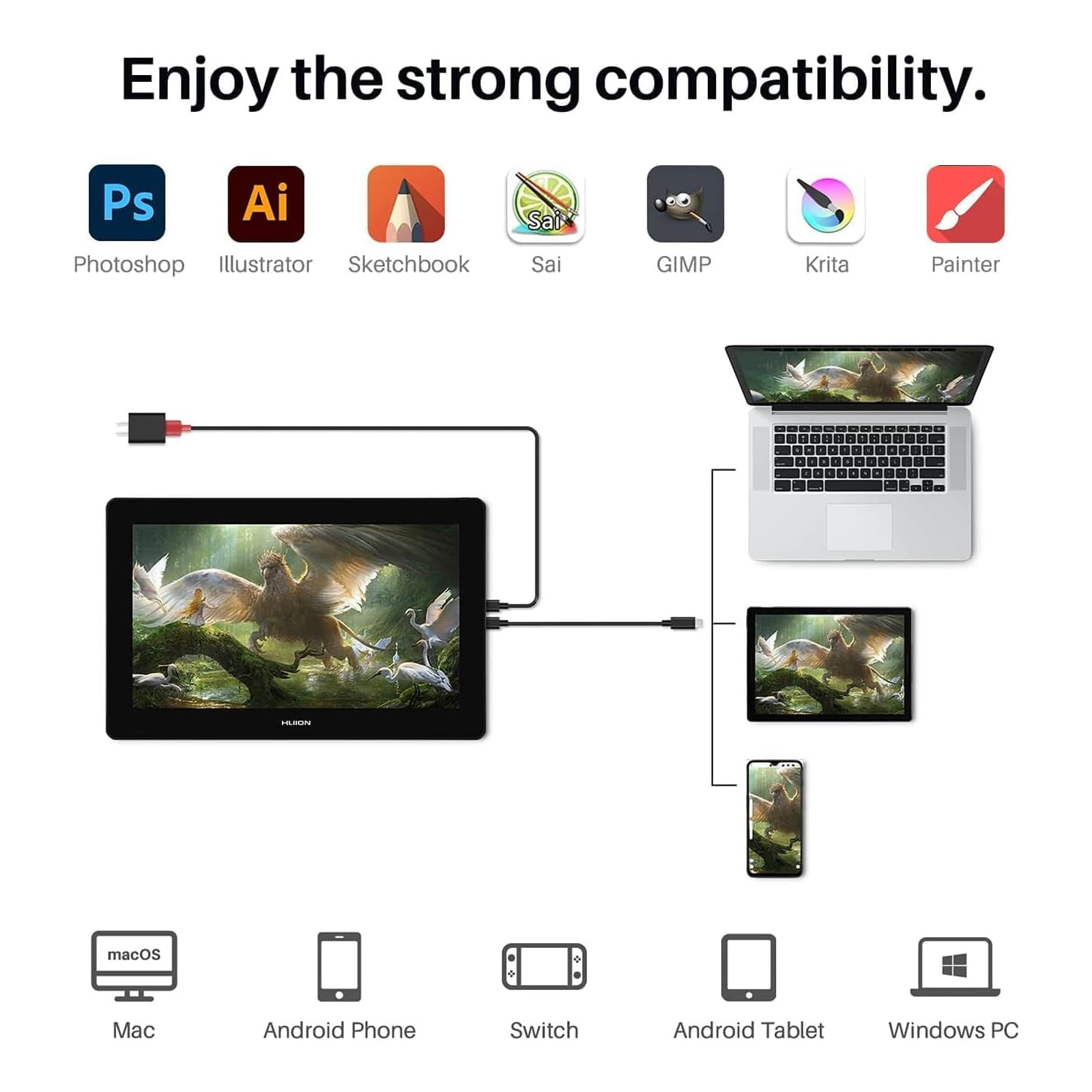 HUION Kamvas Pro 16(4K) UHD Graphic Tablet with Screen, 15.6-inch Monitor Full-Laminated Anti-Glare, Tilt Function 8192 Battery-Free Stylus PW517 for PC, Mac, Android