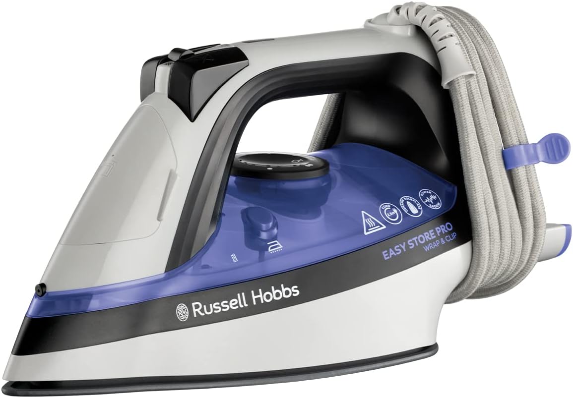 Russell Hobbs Steam Iron [2400W, 180g extra steam boost] Easy Store Pro Wrap & Clip iron (space-saving cable storage, 320ml water tank, fast heat up, ceramic soleplate, self-cleaning function) 26730