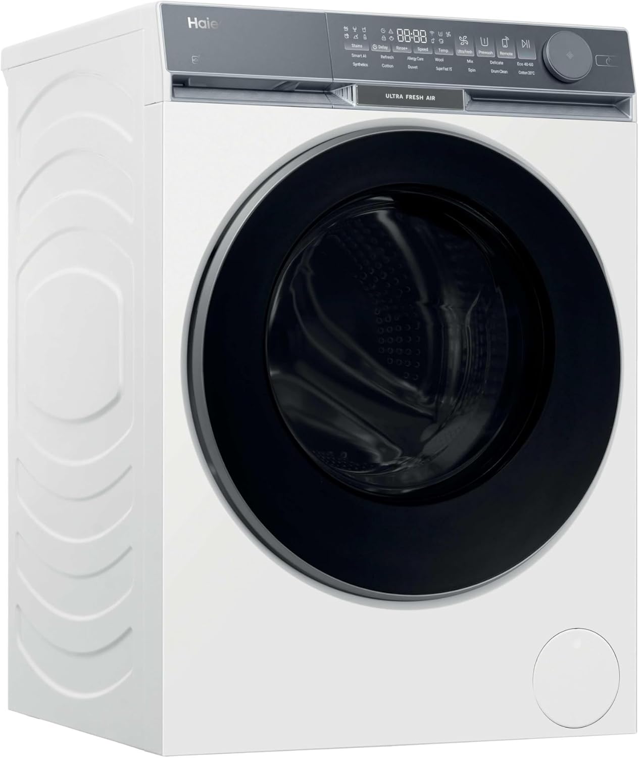 Haier X Series 9 Washing Machine, 10kg, 1400 rpm, A-30 percent Energy Class, Ultra Fresh Air, Refresh Cycle, Direct Motion Motor, 14 Programmes, White-Black Door, 57x60x85 cm -HW100-B14387UUK