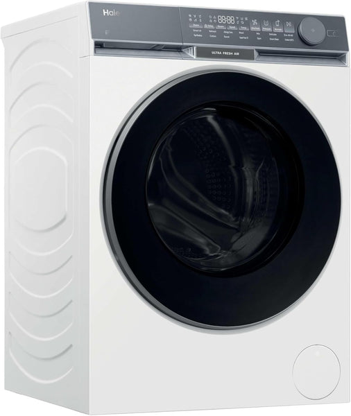 Haier X Series 9 Washing Machine, 10kg, 1400 rpm, A-30 percent Energy Class, Ultra Fresh Air, Refresh Cycle, Direct Motion Motor, 14 Programmes, White-Black Door, 57x60x85 cm -HW100-B14387UUK