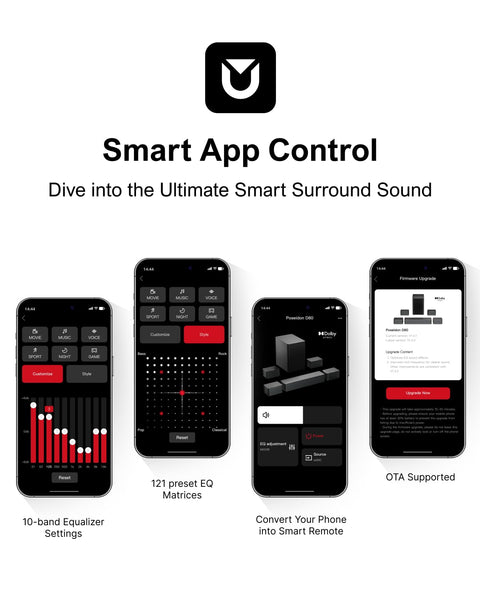 ULTIMEA 4.1ch Sound Bar for Smart TV with Subwoofer, App, Peak Power 200W, 2-in-1 Detachable Bluetooth 5.3 Soundbar, Bass Adjustable, 3 EQ Modes TV Sound Bar, ARC/Optical/Aux, Apollo S50 2025 Version