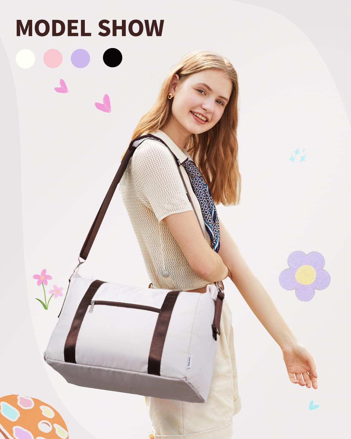 Narwey for Ryanair Cabin Bag 40x20x25 Underseat Ryan Air Bag Foladble Travel Duffel Hospital Carry on Hand Luggage Holdall Weekend Overnight Bag for Women and Men 20L (Beige with Green Straps)