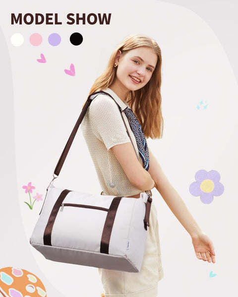 Narwey for Ryanair Cabin Bag 40x20x25 Underseat Ryan Air Bag Foladble Travel Duffel Hospital Carry on Hand Luggage Holdall Weekend Overnight Bag for Women and Men 20L (Beige with Green Straps)