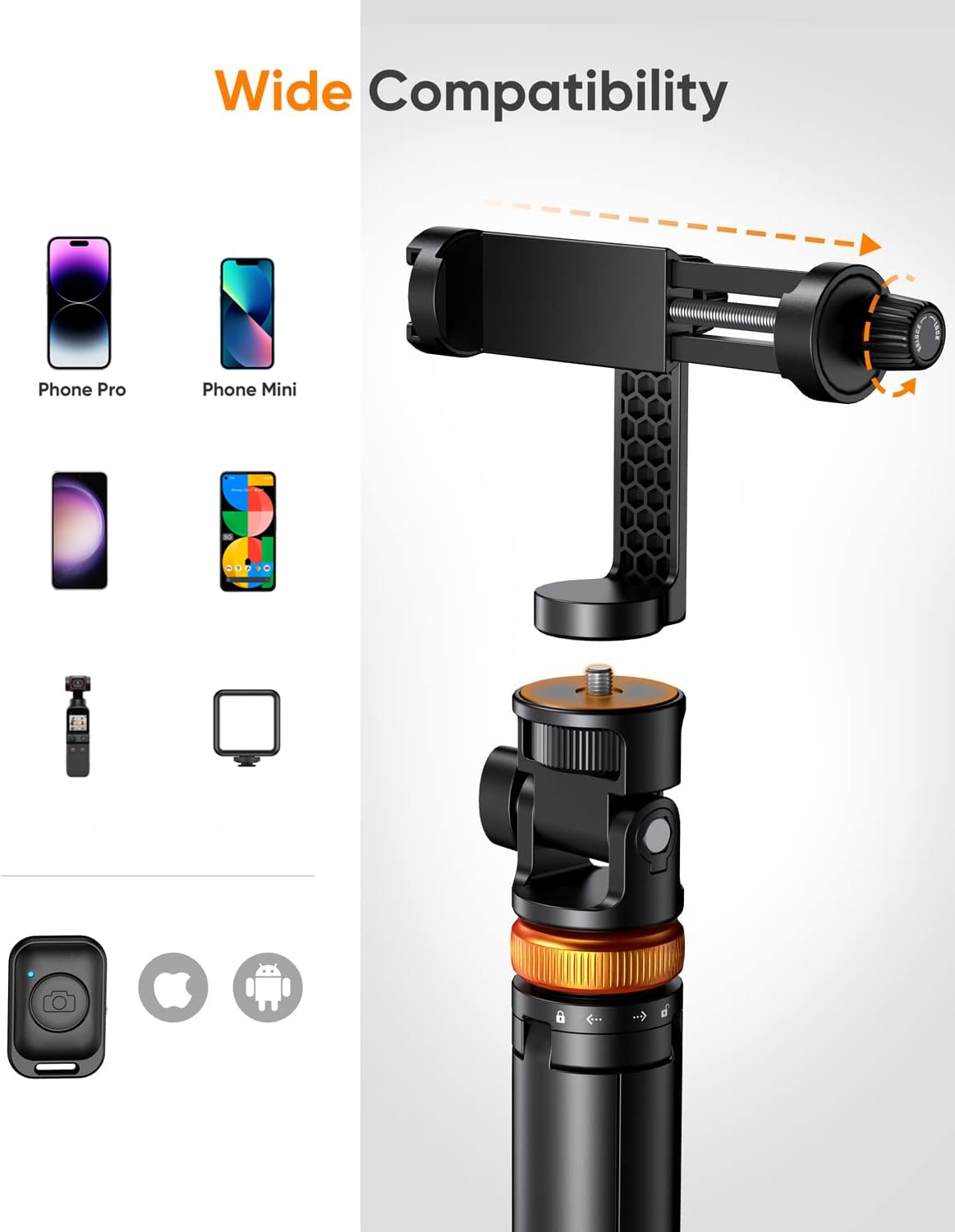 Newest 62" Phone Tripod - Tripod for iPhone & Selfie Stick with Remote, Extendable Phone Tripod stand for Filming,Travel, Solidest Smartphone Stick Compatible with iPhone and Android