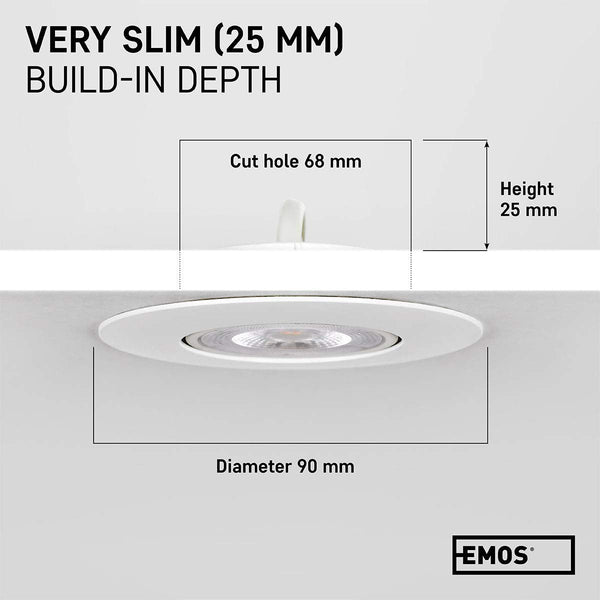 EMOS LED Spot Lights Ceiling Round 5W / 450lm, 4000K Neutral White | 50 Tilt Swivel Recessed Ceiling Lights, Ultra Slim | Pack of 12 Recessed LED
