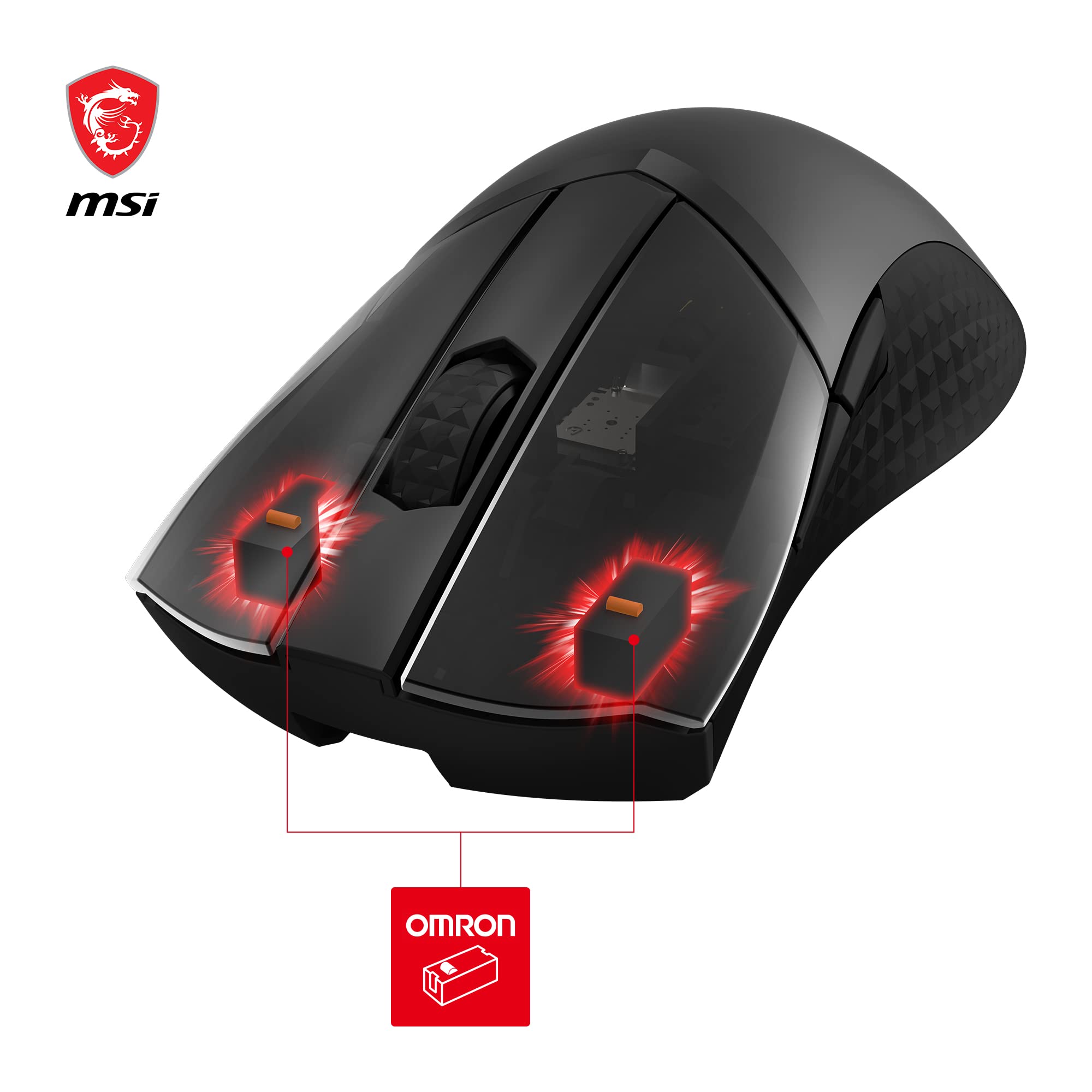 MSI CLUTCH GM51 LIGHTWEIGHT Gaming Mouse - 26000 DPI Optical Sensor, Elite 0.125ms Latency, 60M+ Click OMRON Switches, 6-Buttons, FriXionFree Cable, RGB Diamond LightGrips, 75g - Wired
