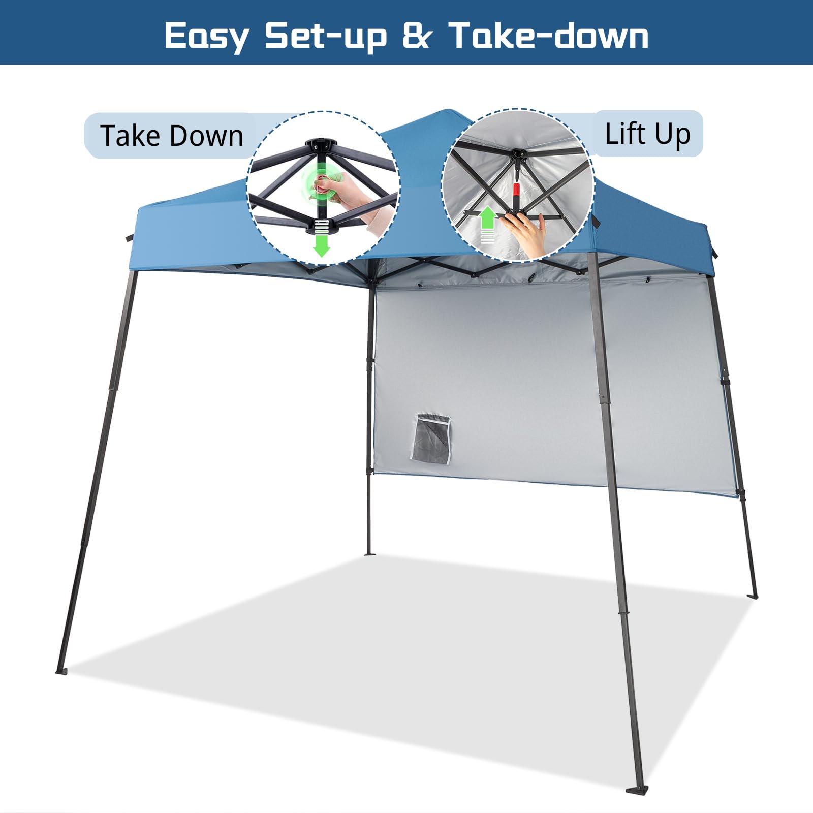 Outopee 3m x 3m Ez Pop Up Canopy Tent with 4 SideWalls, Outdoor Gazebo Portable Instant Canopy for Commercial Events, Party, Backyard BBQ, Camping, Blue