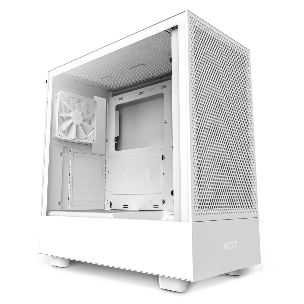 NZXT H5 Flow RGB - Compact ATX Mid-Tower PC Gaming Case - High Airflow - F360 RGB Core (CV) Included - 360mm Front & 240mm Top Radiator Support - Cable Management - Tempered Glass - White