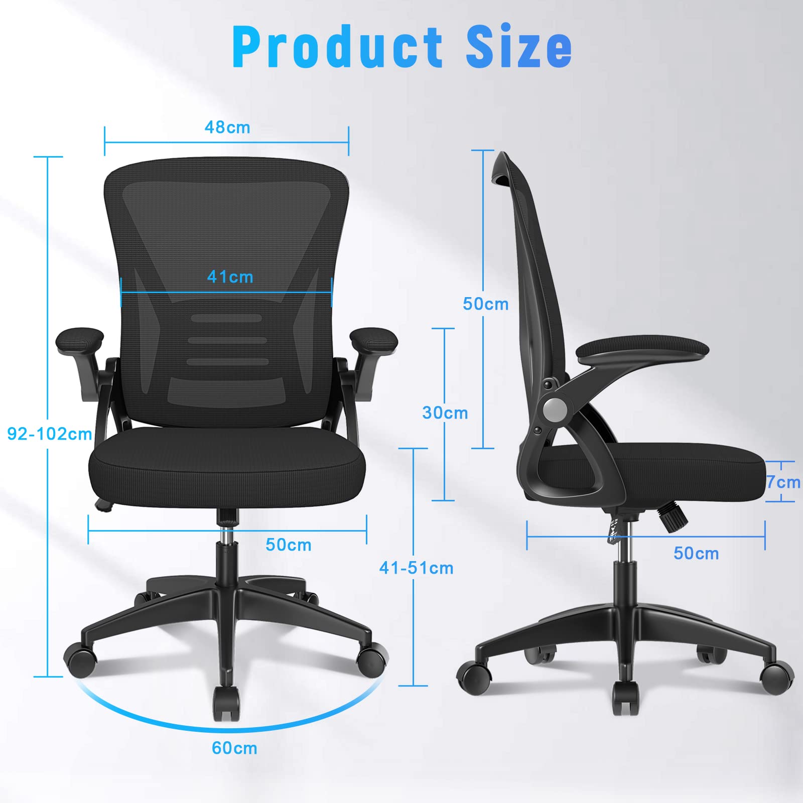 naspaluro Office Chair Ergonomic Desk with 90° Flip-up Armrest Lumbar Support, Height Adjustable Chair, Executive Swivel Computer Padded Seat Cushion for Home/Office