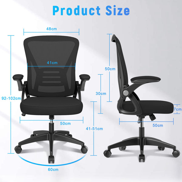 naspaluro Office Chair Ergonomic Desk with 90° Flip-up Armrest Lumbar Support, Height Adjustable Chair, Executive Swivel Computer Padded Seat Cushion for Home/Office