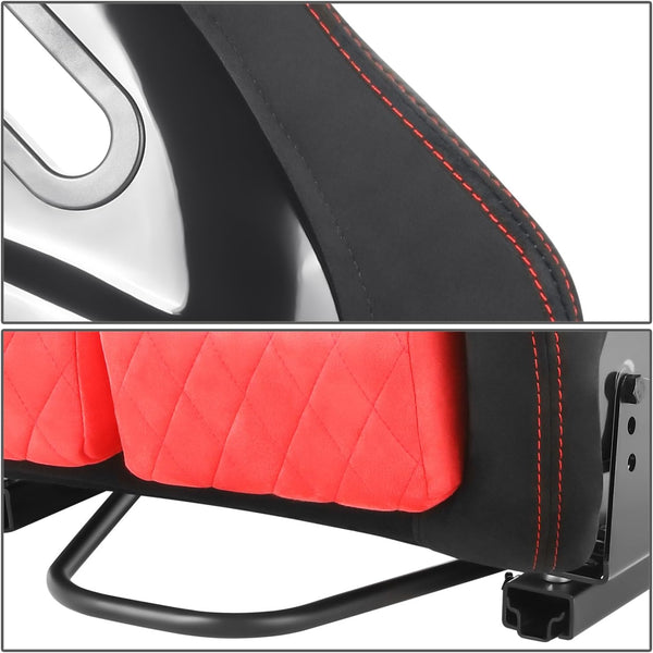 DNA MOTORING Pair of Universal Fixed Position Bracket Racing Seats with Sliders, 37" H X 23-1/4" D X 22-7/8" W, Red, RS-JBR-010-RD-RD